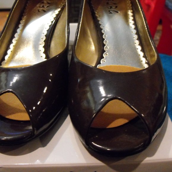 BCBG Peep Toe Heels - Color: Coffee Bean - Picture 1 of 5